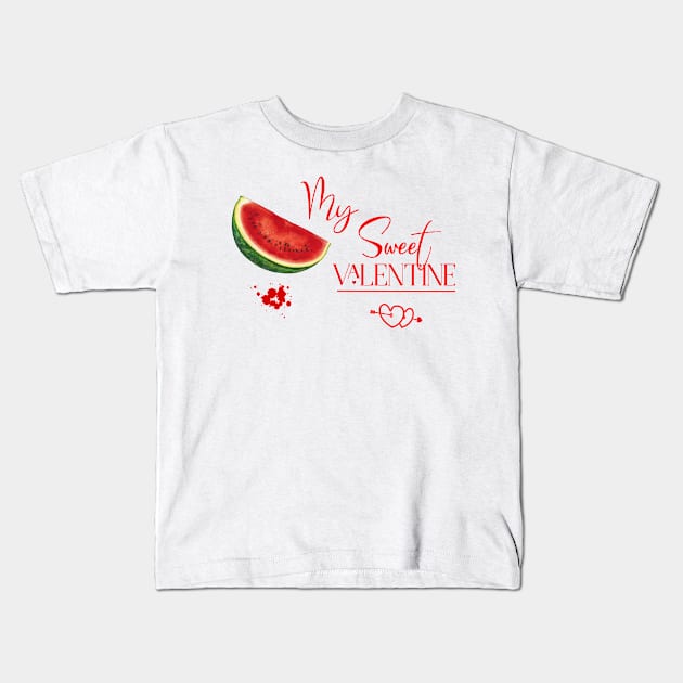 Sweet Valentine with Watermelon Kids T-Shirt by Biophilia